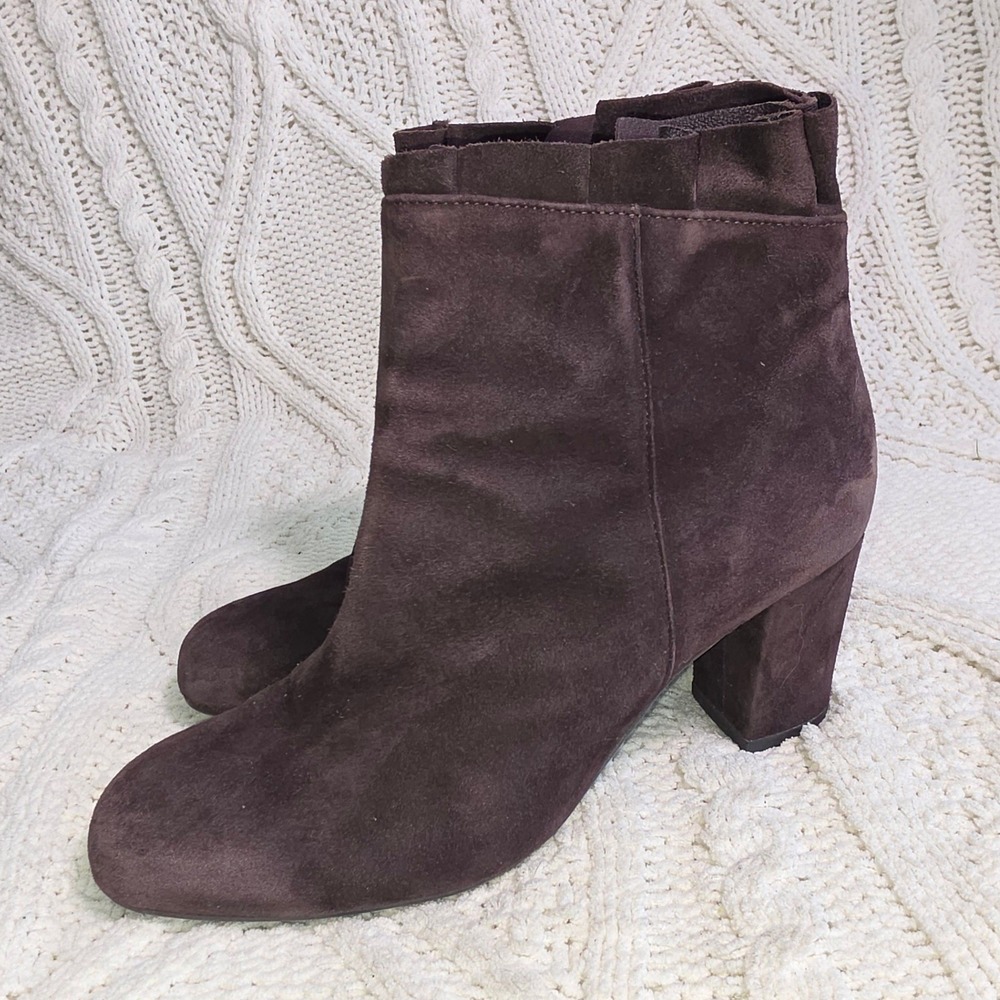 Ateliers Ankle Boots Booties Brown Suede Block Heel Ruffle Women 39 Excellent